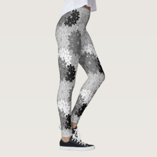 Legging Impressão floral moderno do quimono, cinza, preto