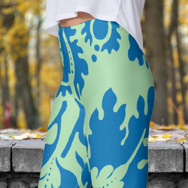 Legging Impressão Floral Verde e Azul (William Morris Inspired - Floral on Celadon Leggings)