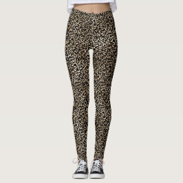 Legging Impressão Grelha Dourada Negra Menina Leopardo