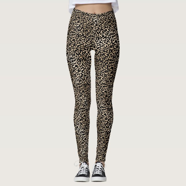 Legging Impressão Grelha Dourada Negra Menina Leopardo (Frente)