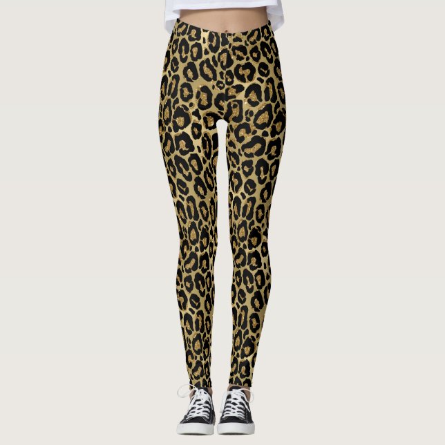 Legging Impressão Jaguar Preto e Dourado (Frente)