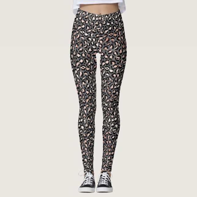 Legging Impressão Leopard cinza de Rosa de Beige da da     (Frente)