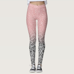 Legging Impressão Leopard Glitter Glitter Elegante e Rosa
