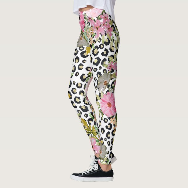 Legging Impressão Leopardo Elegante e Design Floral (Esquerda)