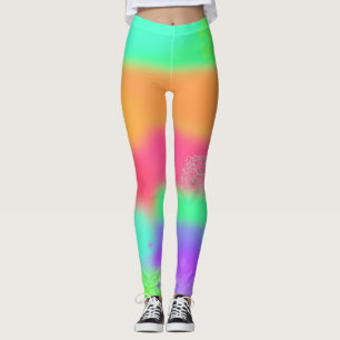 Legging Impressão Louco Cor-de-Rosa Laranja Púrpura Turque