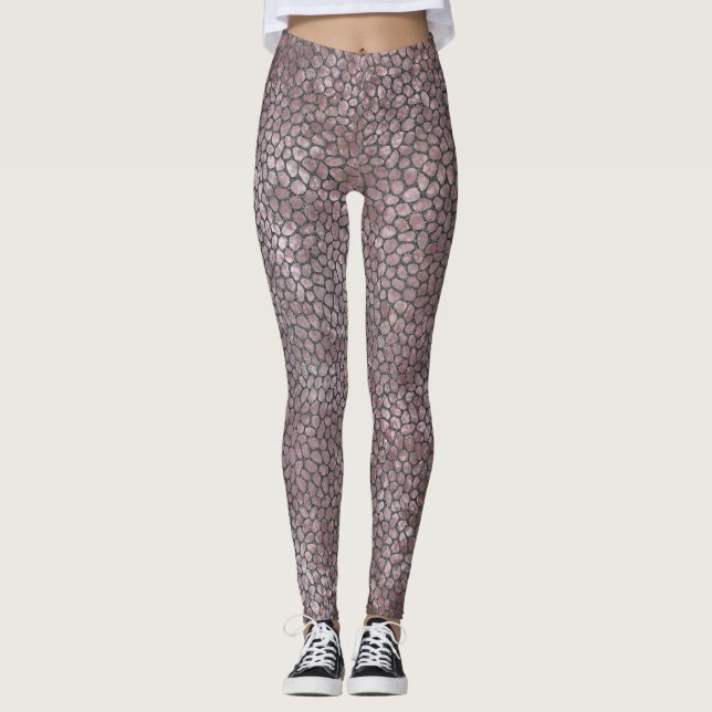 Legging Impressão mosaica rosa moderno e Cinza (Frente)