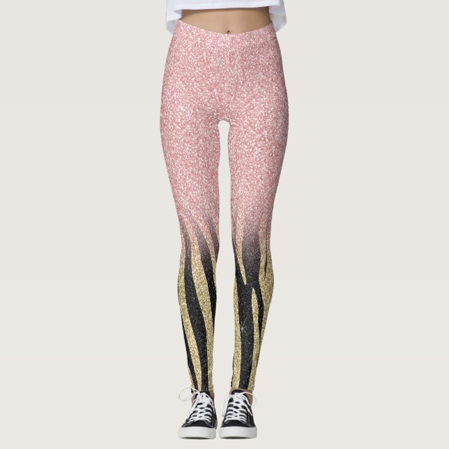 Legging Impressão Negra-Zebra Rosa Dourada Brilhante (Frente)