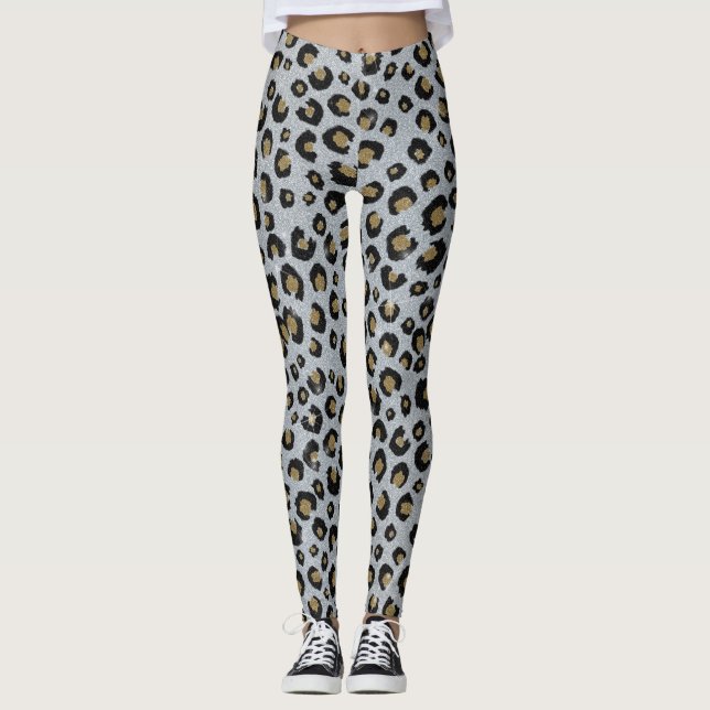 Legging Impressão Preta-Leopardo-Preto com Lâmpada Dourada (Frente)
