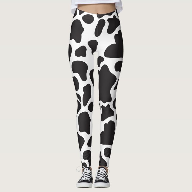 Legging Impressão preto-e-branco de vaca simples (Frente)