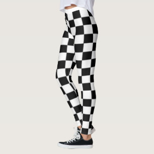Legging impressão preto e branco do tabuleiro de damas