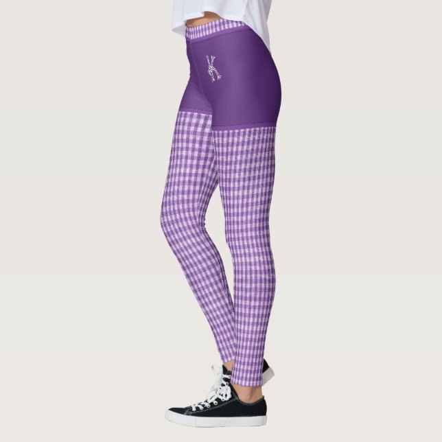 Legging Impressão Tecido com Verificação Roxo Personalizad (Esquerda)
