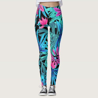 Legging Impressão tropical azul e rosa