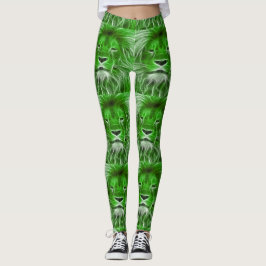 Legging Impressão verde da cabeça do leão