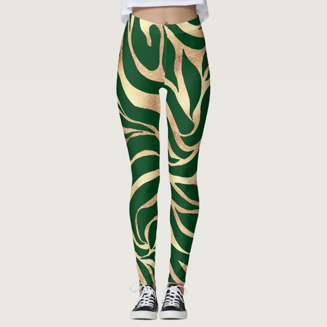 Legging Impressão Verde Elegante e Dourada de Zebra Zebra (Frente)