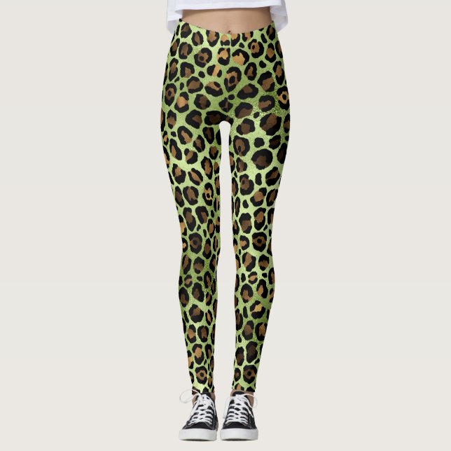 Legging Impressão verde-leopardo exótica (Frente)