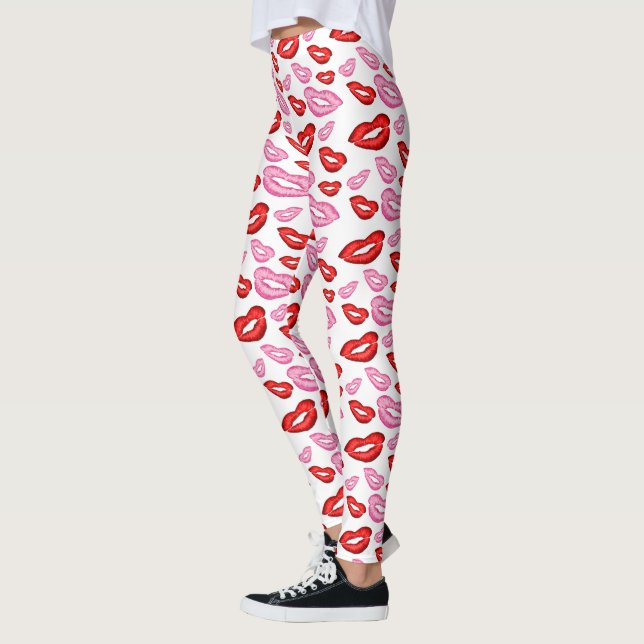 Legging Impressões de batom vermelho e rosa de tendência (Esquerda)