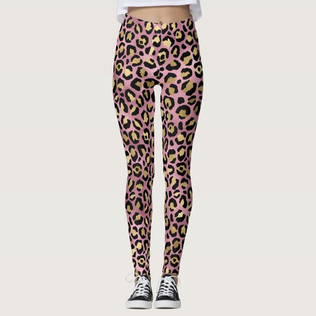Legging Impressões de leopardo rosa e dourado (Frente)