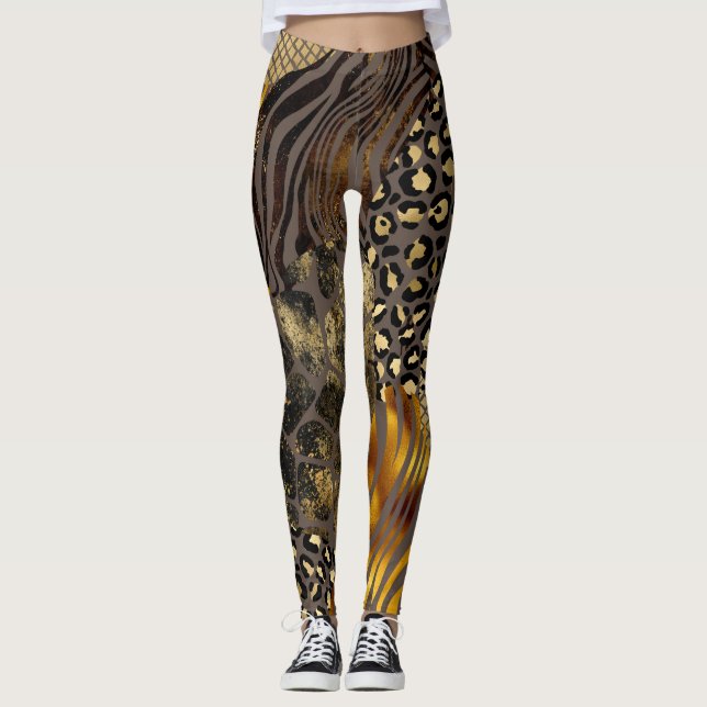 Legging Impressões Douradas em animais mistos a negrito (Frente)