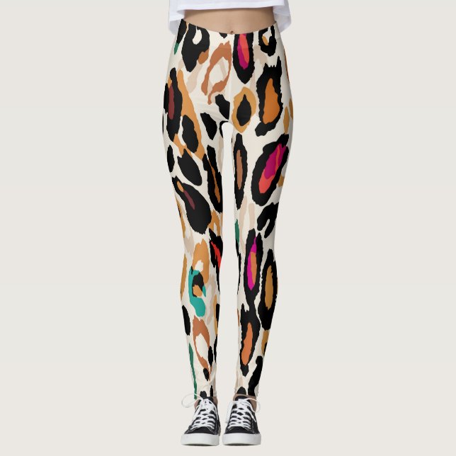 Legging Impressões nefastas vívidas de animais leopardo (Frente)