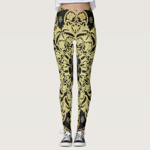 Legging Incêndios Dourados de luxo Fundo Floral