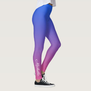 Legging Inclinação azul e cor-de-rosa personalizado do