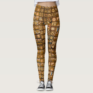 Legging Inclinação Floral Bordada Vintage com Animais
