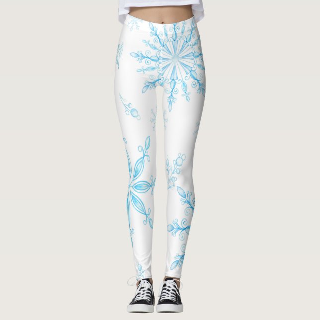 Legging Incomum, Delicar padrão de floco de Neve (Frente)