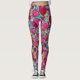 Legging Incomum, padrão de Corações de Amor
