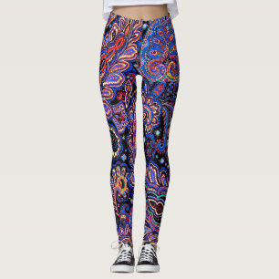 Legging Incrível Paisley Roxo em Fundo Preto