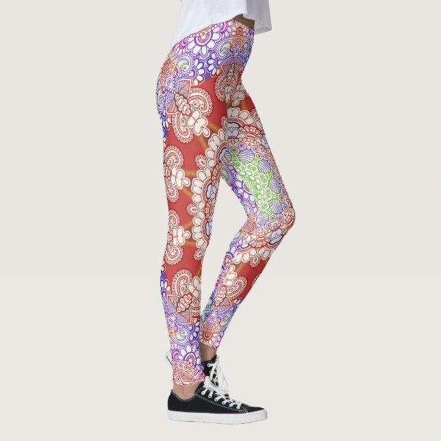 Legging Índia Estilo Mehndi Mandala - azul vermelho (Direita)