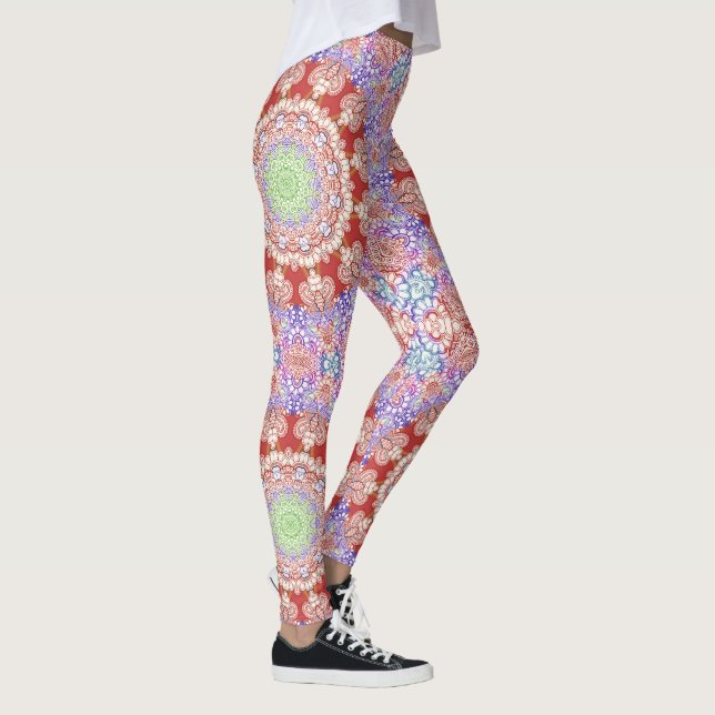 Legging Índia Estilo Mehndi Mandala - azul vermelho (Direita)