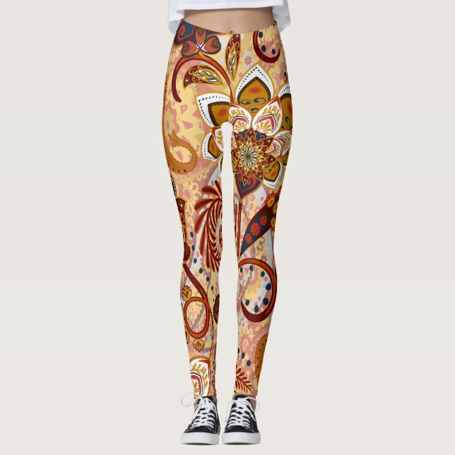 Legging Indian Paisley: Floral Vintage Brown (Frente)