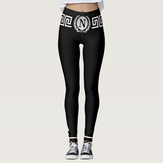 Legging Inicial do Monograma, Louros, Chave Grega Asas de  (Frente)