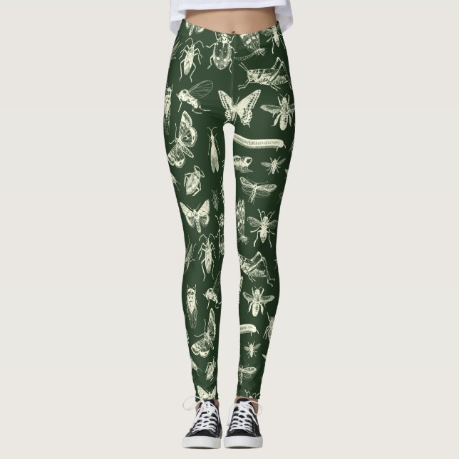 Legging Insetos Antigos Científicos Insetos Creme e Verde (Frente)
