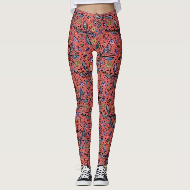 Legging Insetos de porta em vermelho-coral (Frente)