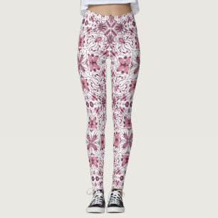 Legging Insetos, magenta escura e rosa em branco