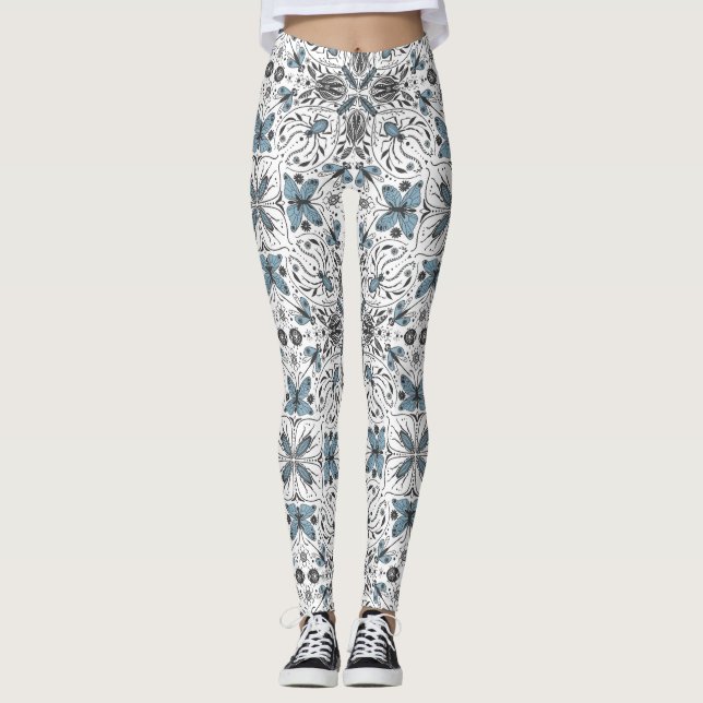 Legging Insetos, preto e azul (Frente)