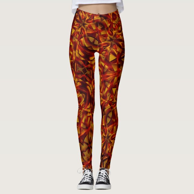Legging Interconexão de gravatas de laranja queimadas (Frente)