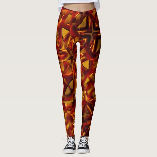 Legging Interconexão de gravatas de laranja queimadas, efe (Frente)