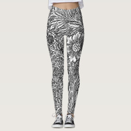 Legging Intrair Design Floral em Preto e Branco