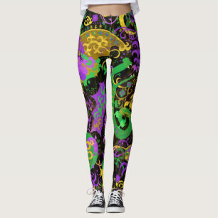 Legging Intrate Mardi Gras Colors Dragon Damask