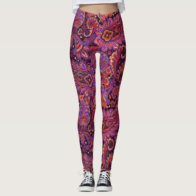 Legging Intricate Paisley design in Rich Red and Purple (Frente)