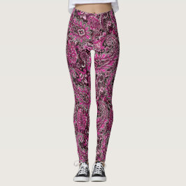 Legging Intricate Paisley in Vibrant Pinks on Black 