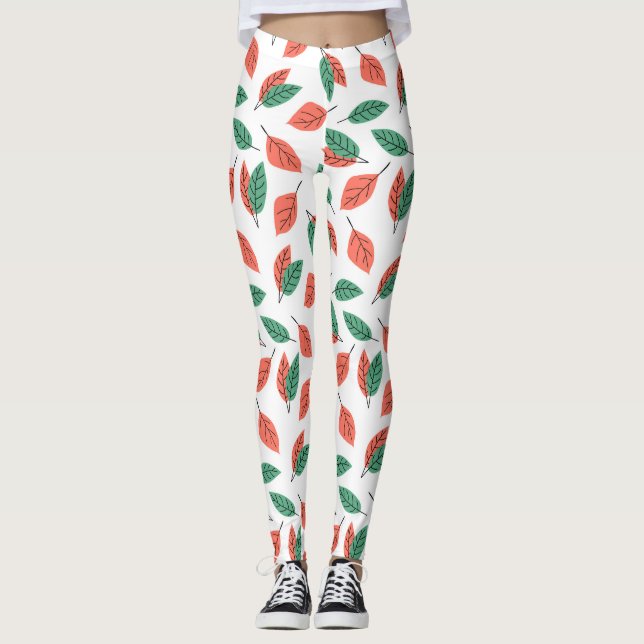 Legging Ioga de padrão de folha tropical (Frente)