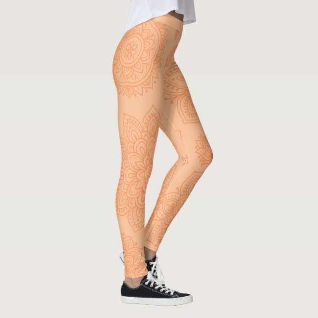 Legging Ioga Minimalista Mandala Boho Pêssego Pastel (Direita)