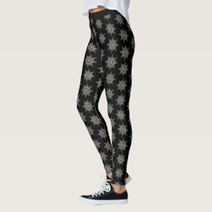 Legging Ioga Negra Branca de Gelo Cristal Elegante