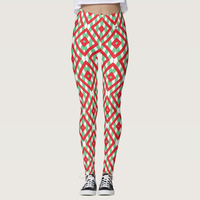 Legging Ioga/salão de padrão vermelho e verde (Frente)
