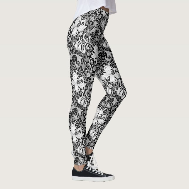 Legging Íris e lírio de William Morris, preto e branco (Direita)