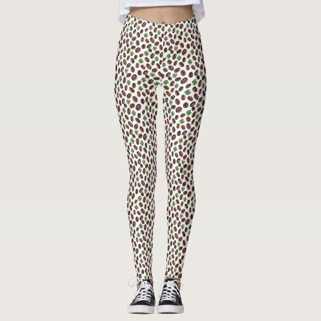 Legging Irish Coffee Beans and Shamrocks Funny Design (Frente)