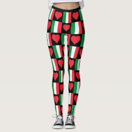 Legging Itália Flag Heart Pattern Cute Patriotic Italiana